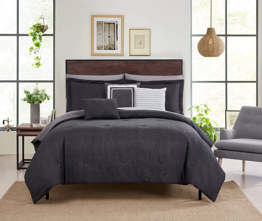 

Mainstays Grey 10 Piece Bed in a Bag Comforter Set With Sheets, Queen