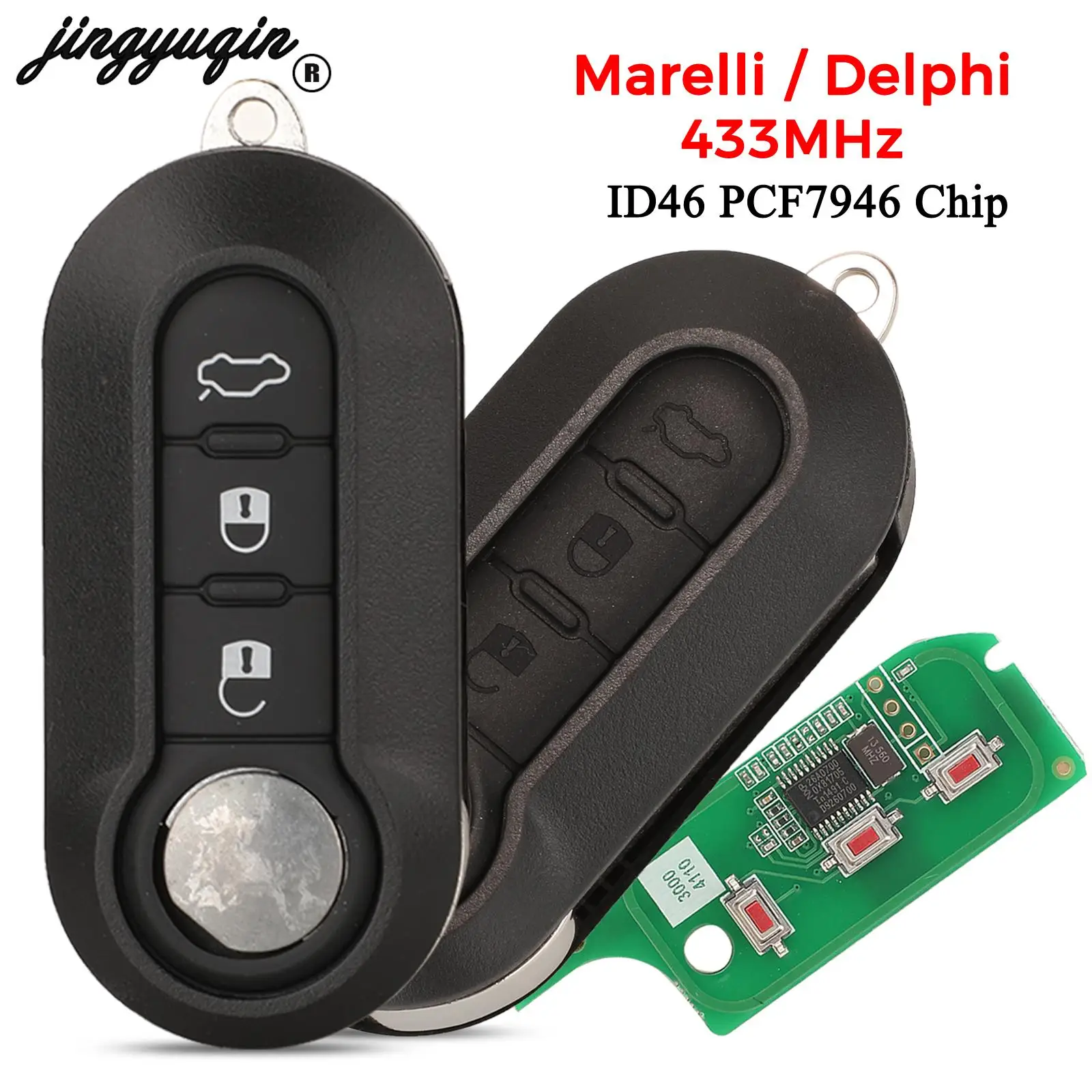 

jingyuqin 3Button 433Mhz Remote Key Dehilp Marelli System For Lancia Delta Musa Ypsilon Abarth 500 Punto id46 PCF7946 fob