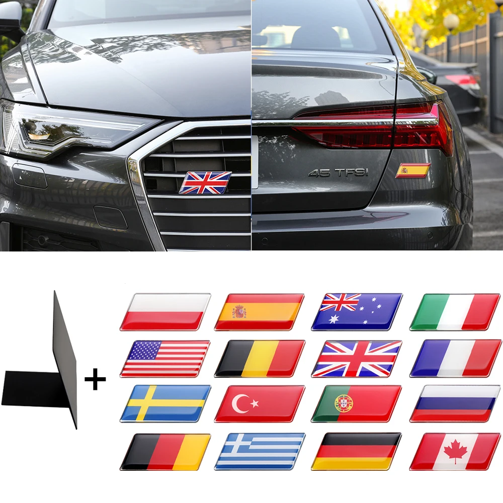 

Car Front Grille Badge Body Rear Trunk Decor Sticker with Philippines Germany Czech Republic Belgium Russia Brazil Flag Emblem