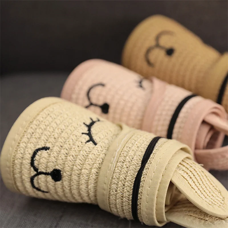 

Lovely Smile Summer Empty Top Wide Brim Straw Visor Cap For Baby Props Kids Child Adjustable Cute Sun Hat For Boys Girls