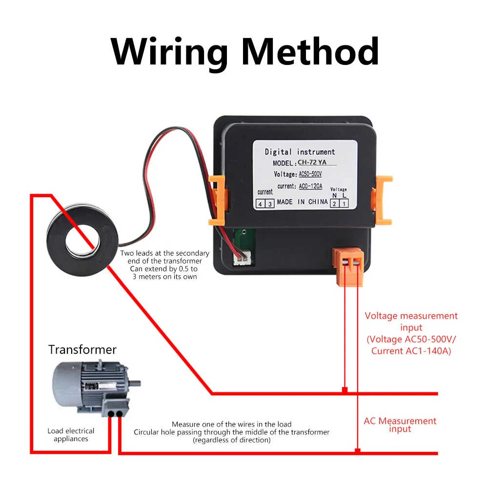 

AC50-500V Digital Current and Voltage Dual Display Meter CH-72VA Embedded Digital Meter Voltage Ampere Test Current Transformer