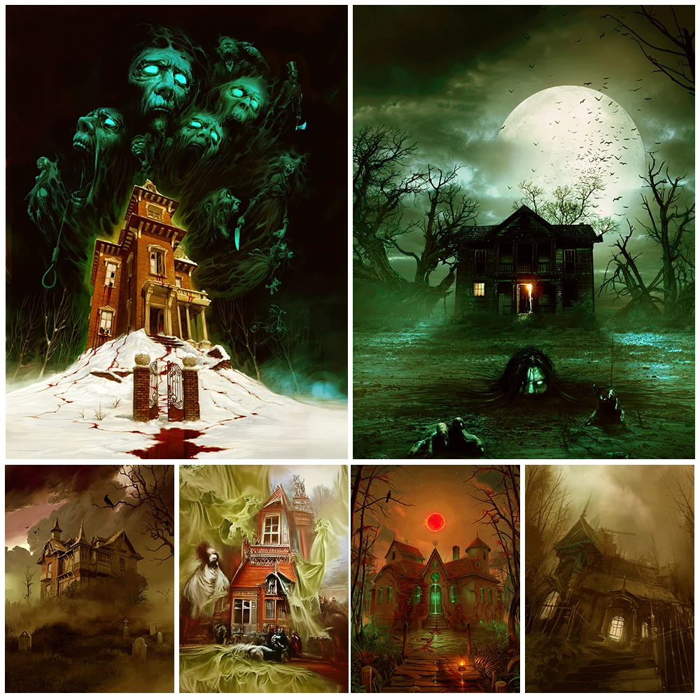 

Victorian Haunted House And Ghost Sealed By Haunted House Vintage Wall Art Canvas Print Haunted House In The Forest Poster Print