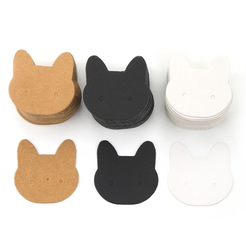 

50-Pieces Cat Head Earring Cards Paper Earring Display Cards 3.5x3.5cm Ear Studs Holder Handmade Jewelry Accessories 40GB