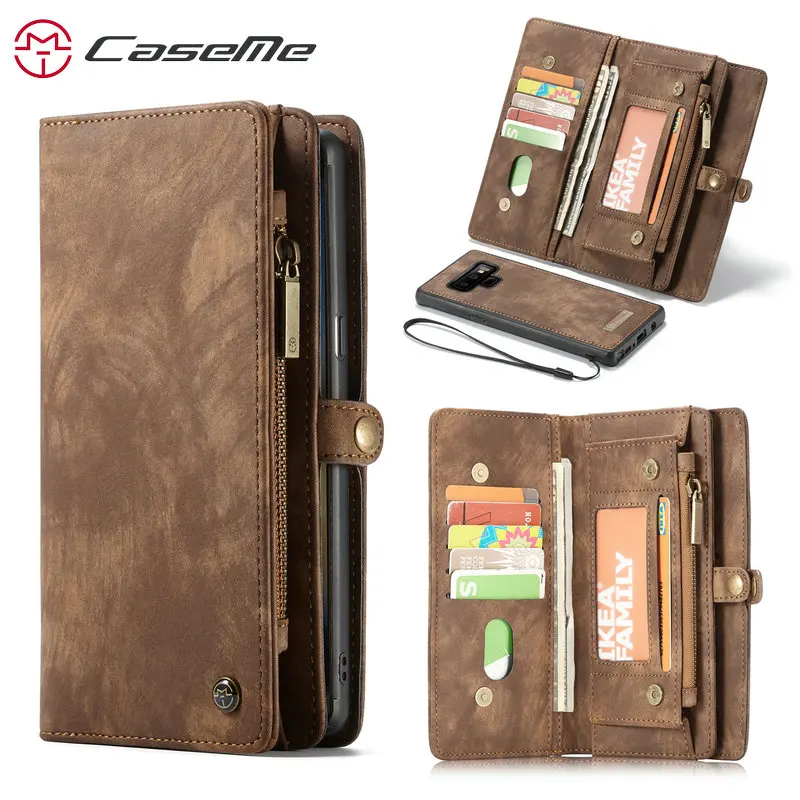 

CaseMe Wallet Case For Samsung Galaxy Note 9 Luxury Genuine Leather Multi-functional Zipper Stand 2 in 1 Flip Leather Case Note9