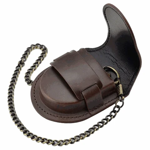 Кожаный чехол для карманных часов с цепью