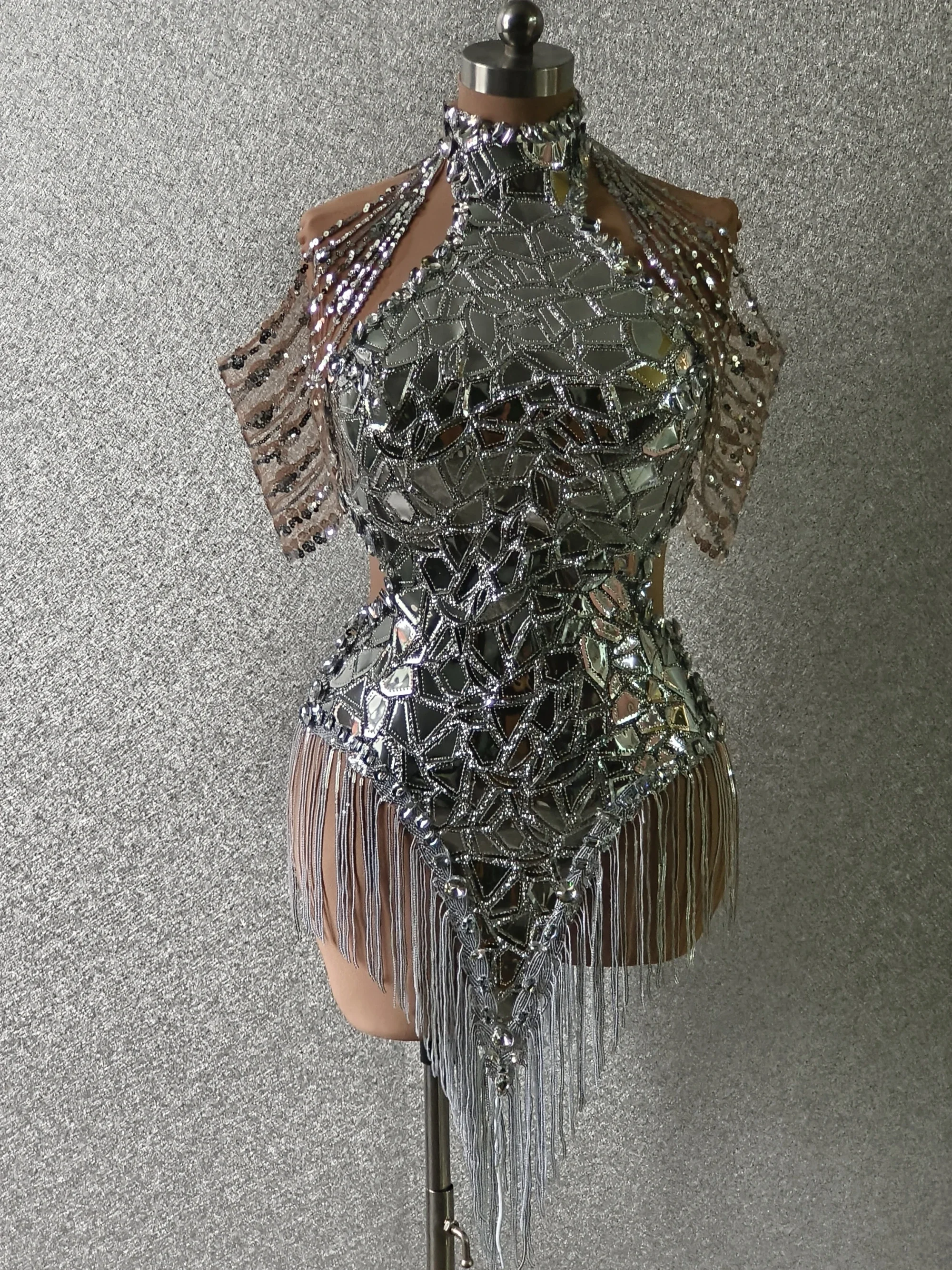 Блестящий купальник с блестками сексуальный танцевальный боди бахромой костюм