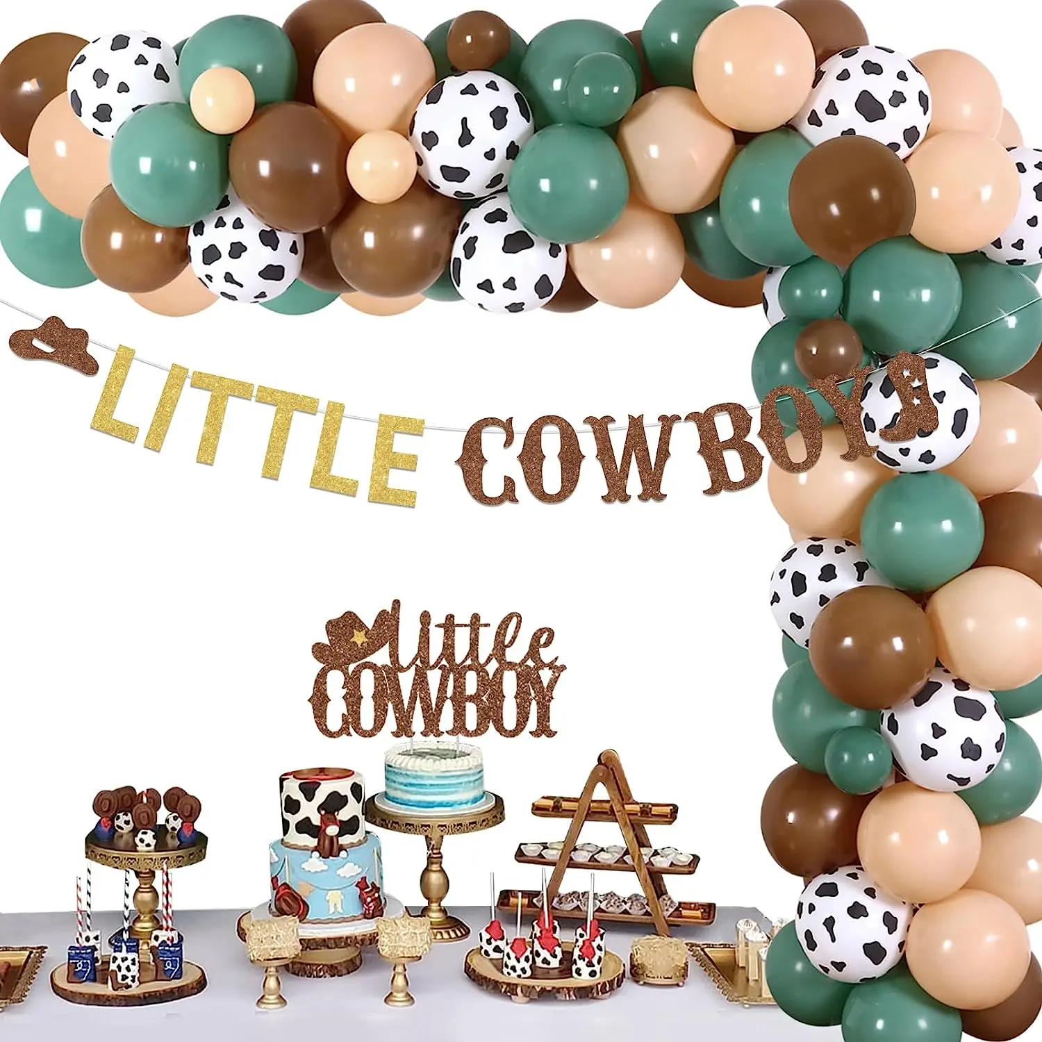 

Little Cowboy Baby Shower Decorations for Boys Sage Green Baby Shower Balloon Garland Kit with Little Cowboy Cake Topper Banner