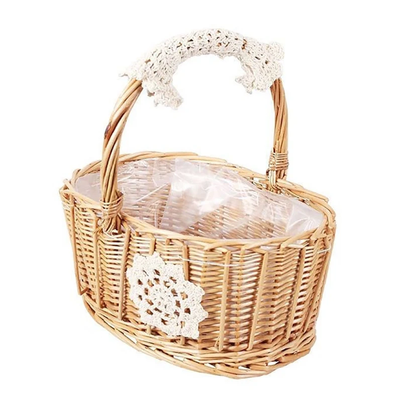 

Flower Basket Braided Design Flower Print Widely Applied Creative Tote Picnic Weaving Basket For Wedding