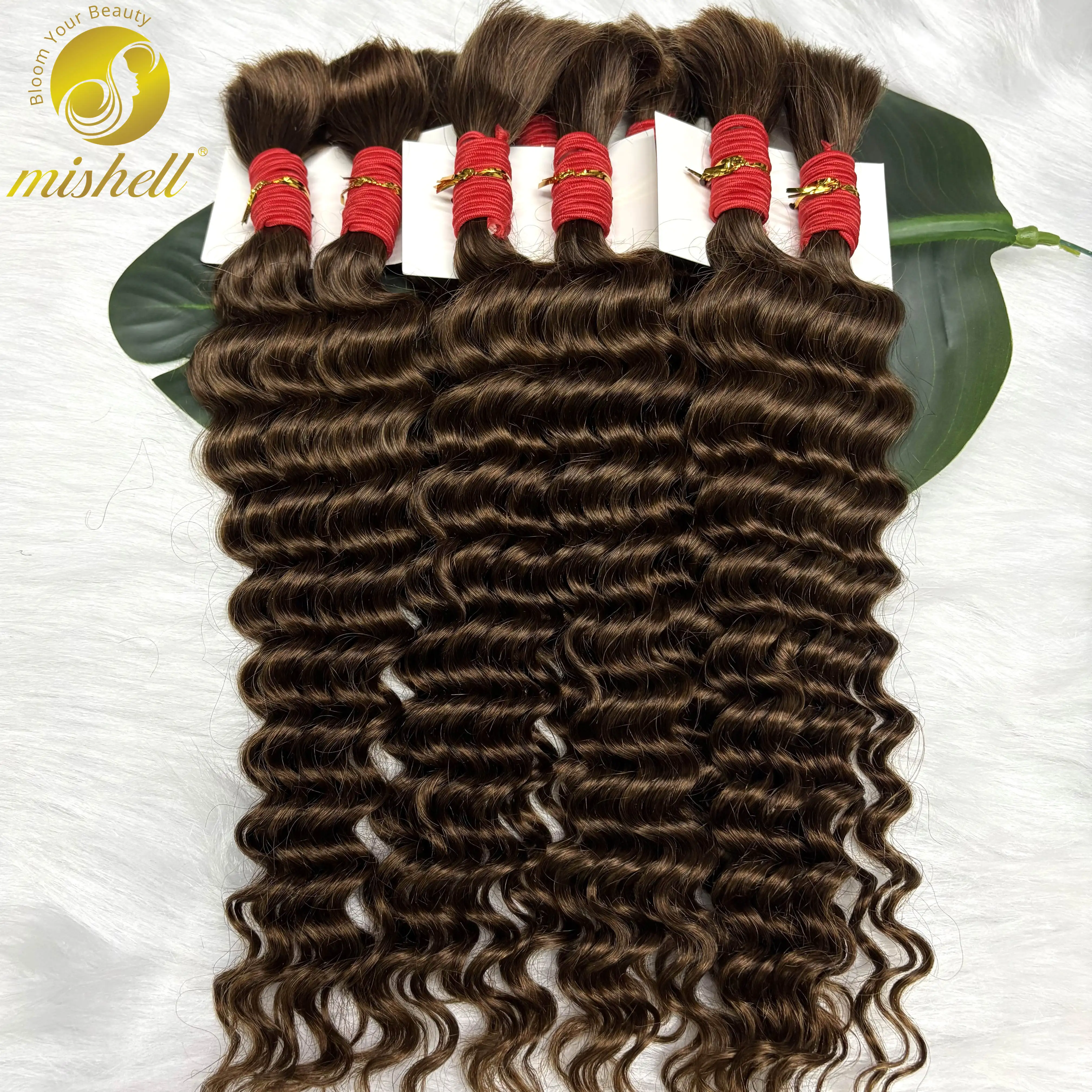 4# Chocolate Brown Deep Wave Bulk Human Hair for Boho Braids No Weft 1 Bundle 50g Human Hair Bulk Curly Extensions for Braiding