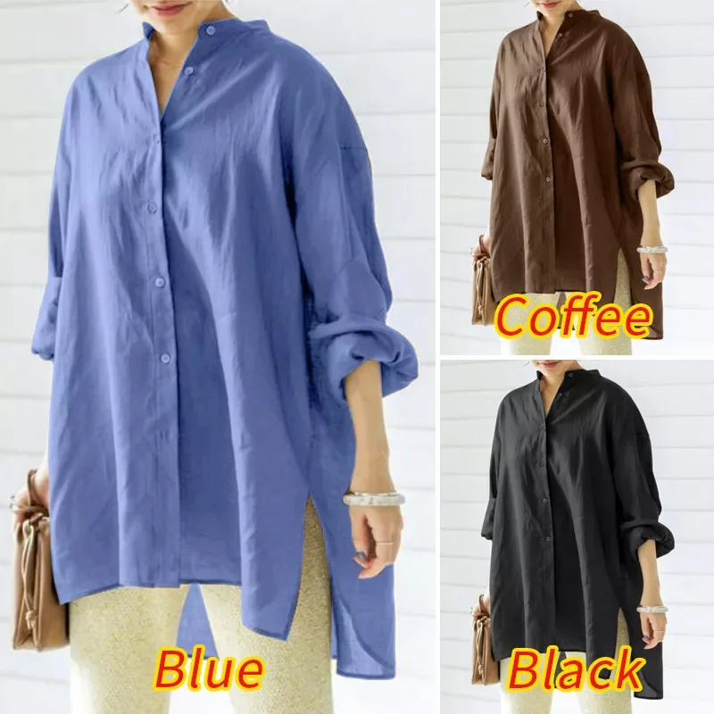 

2022 Single-breasted Solid Color Cardigan Long sleeve Temperament Commuter Slit Shirt