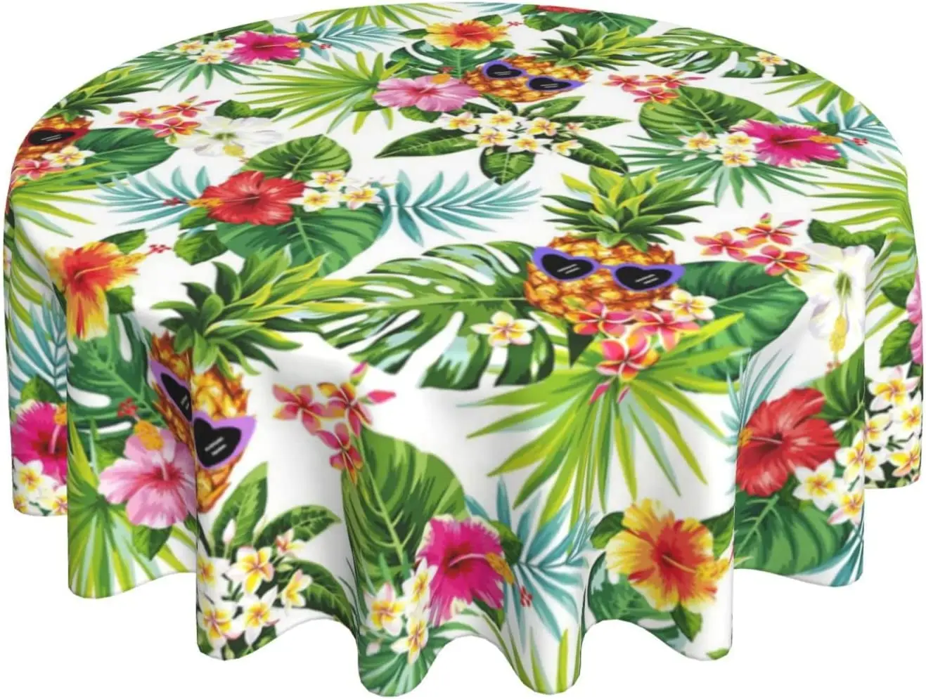 

Hawaiian Pineapple Tropical Round Tablecloth Palm Leaves Tablecloth Washable Reusable Table Cover for Home Party Picnic 60 Inch
