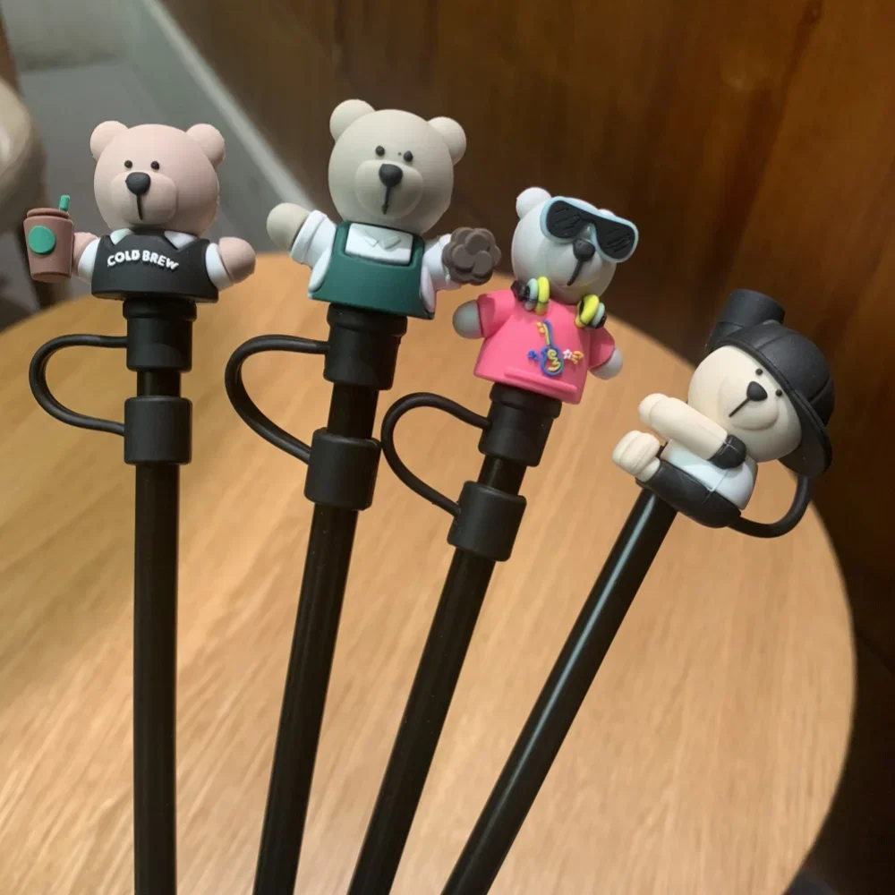 Соломенные чехлы с мультяшным медведем для соломинки 7-8 мм пыленепроницаемые