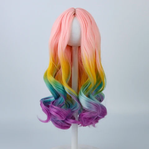 Парики для американской куклы, длинные кудрявые искусственные волосы радужной расцветки, 26 см, 18 дюймов