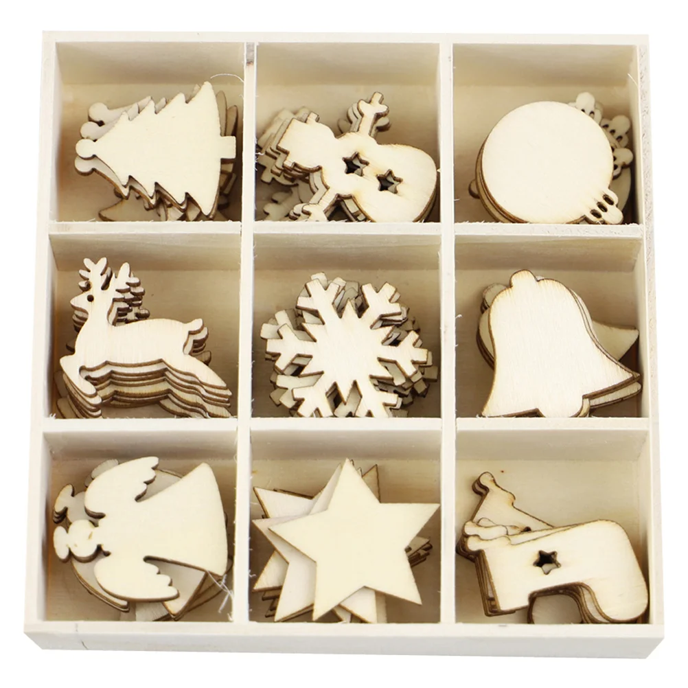 

72 Pcs Vintage Decor Home Wooden Christmas Ornaments Crafted Pendants Beautiful Decorations 9 Compartments