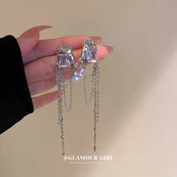 delicate light luxury zircon fashion tassel earrings long metal chain earring for women wedding drop earring jewelry accessories