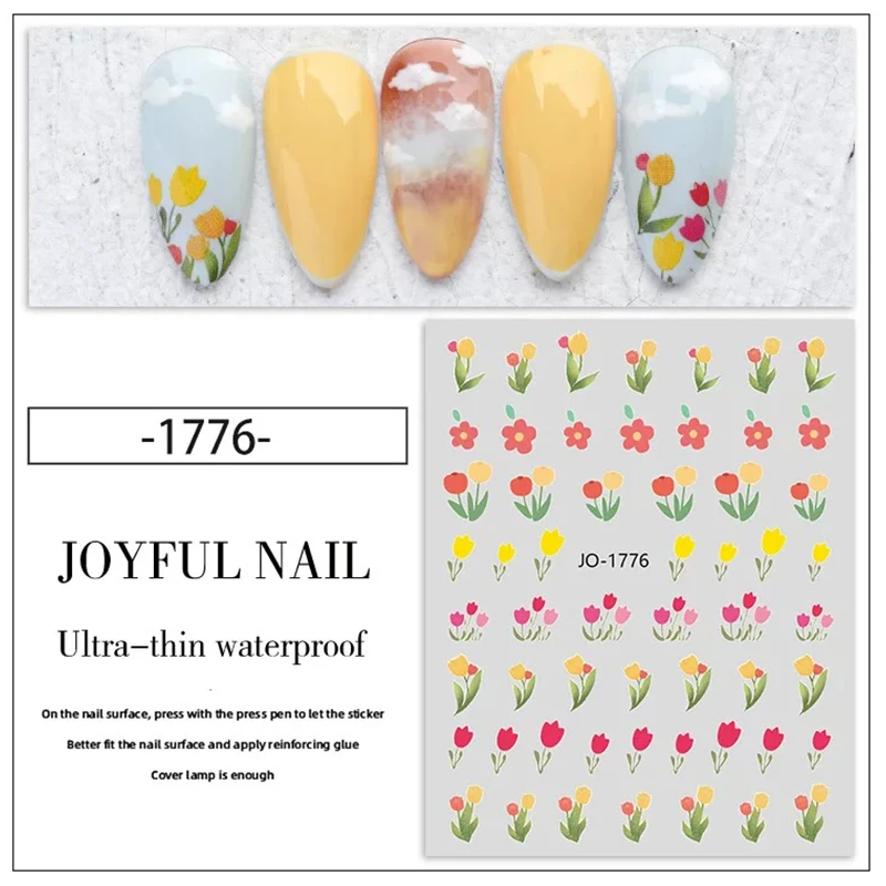 Японский стикер для дизайна ногтей цветок тюльпана 3D весенние элегантные