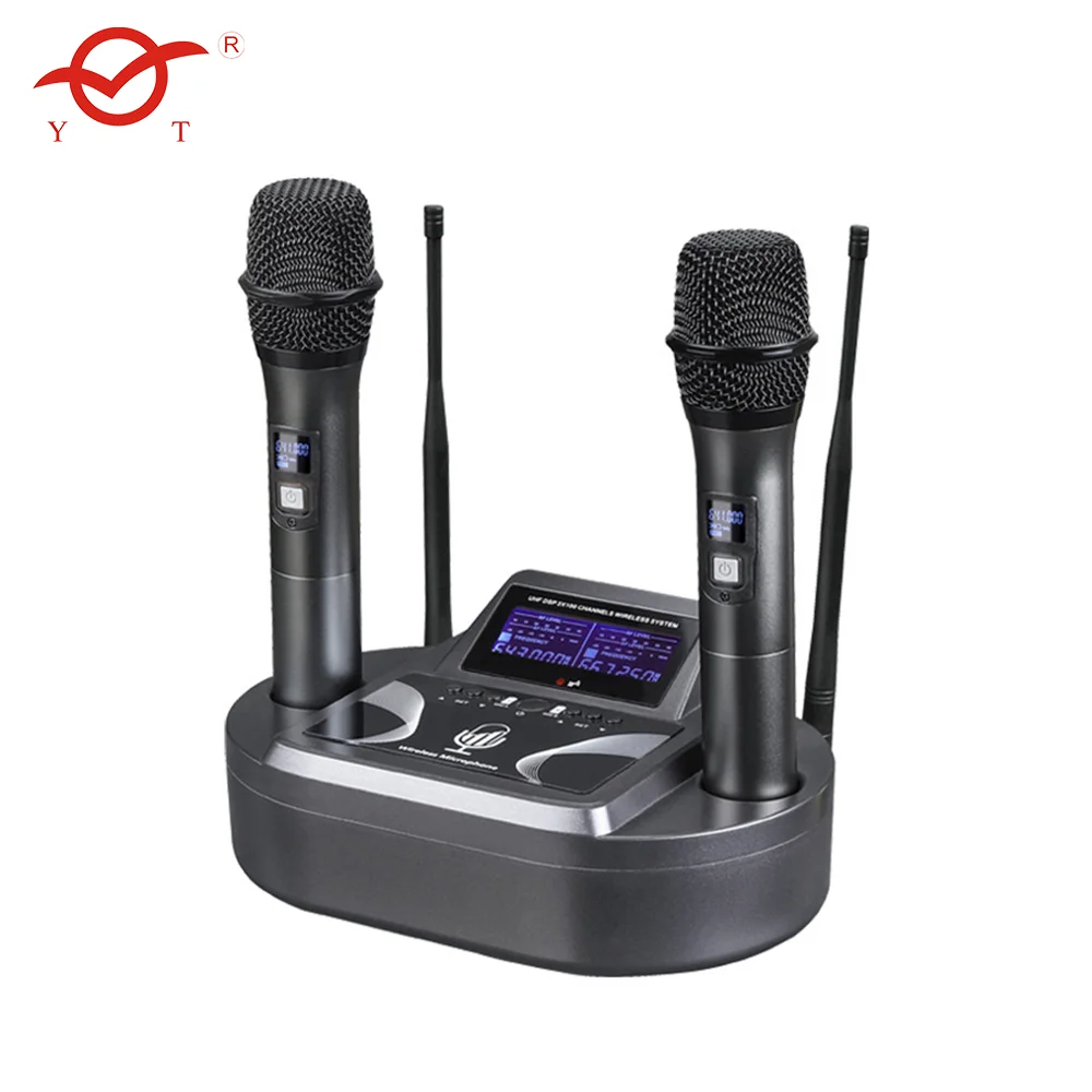 

YATAO Rechargeable UHF Dual Channel Wireless Microphone System With ECHO Volume Control Cordless Microphones For Karaoke