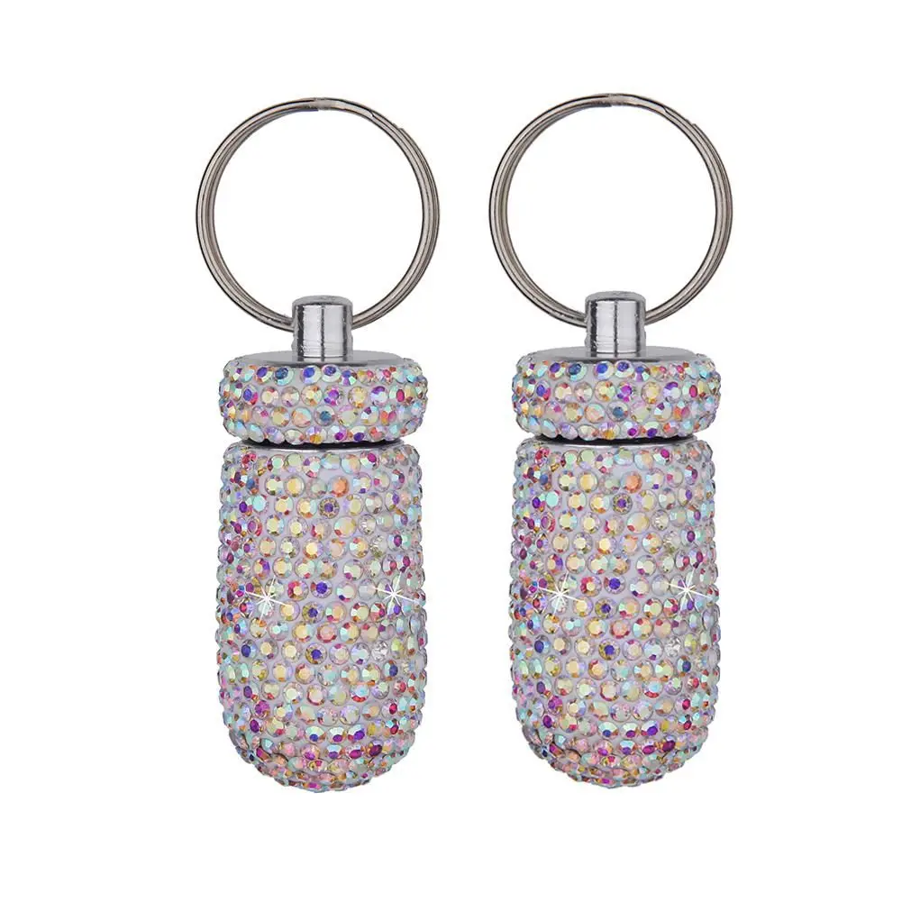 

Capsule Storage Box Rhinestone Keychain Outdoor Pill Organizer Medicine Pill Case Drug Capsule Holder Pill Container