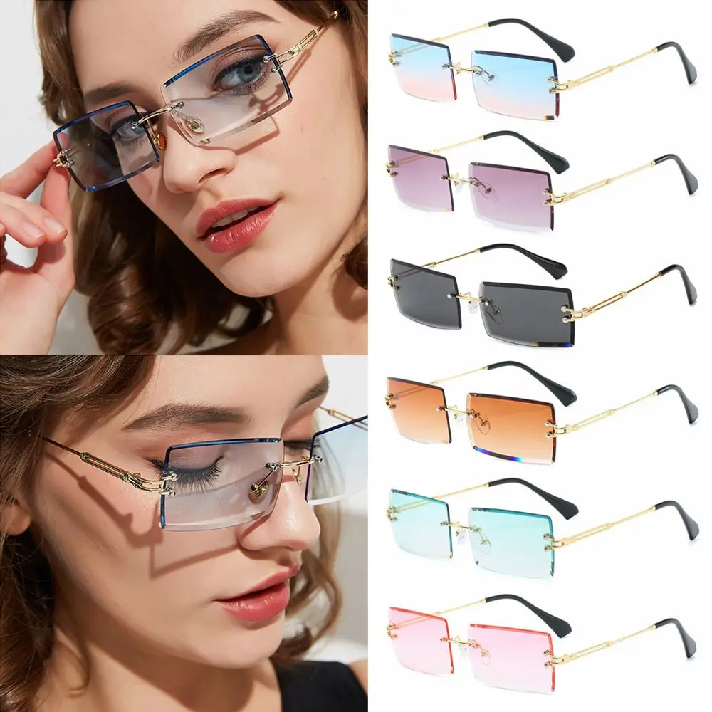 

Солнцезащитные очки без оправы UV400 для мужчин и женщин, Модные прямоугольные солнечные аксессуары, квадратные, с защитой от ультрафиолета, лето