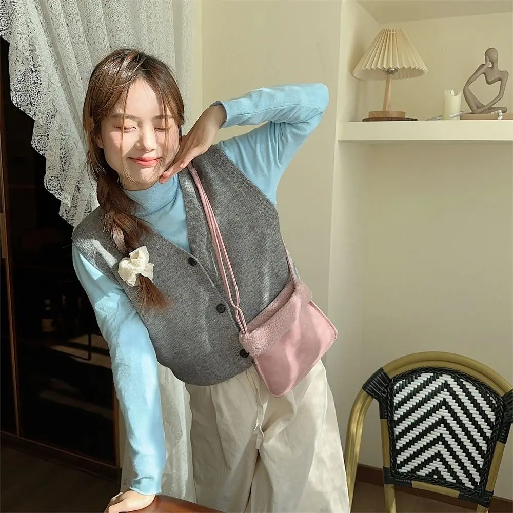 Портативная плюшевая сумка из овечьей шерсти пушистая через плечо замшевая