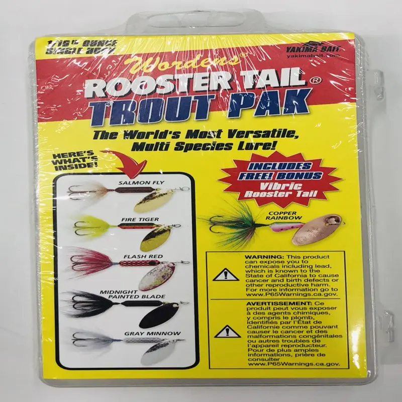 

Rooster Tail Trout Fishing Lures, Assorted Colors, 1/16 oz., 6 Count, RTBX.206.S773