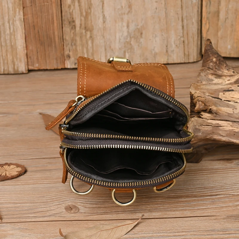 Men Retro Crazy horse Leather Waist Bag Male Real Cowhide Leather Belt Waist Packs for Phone Men's Fanny Crossbody Shoulder Bag