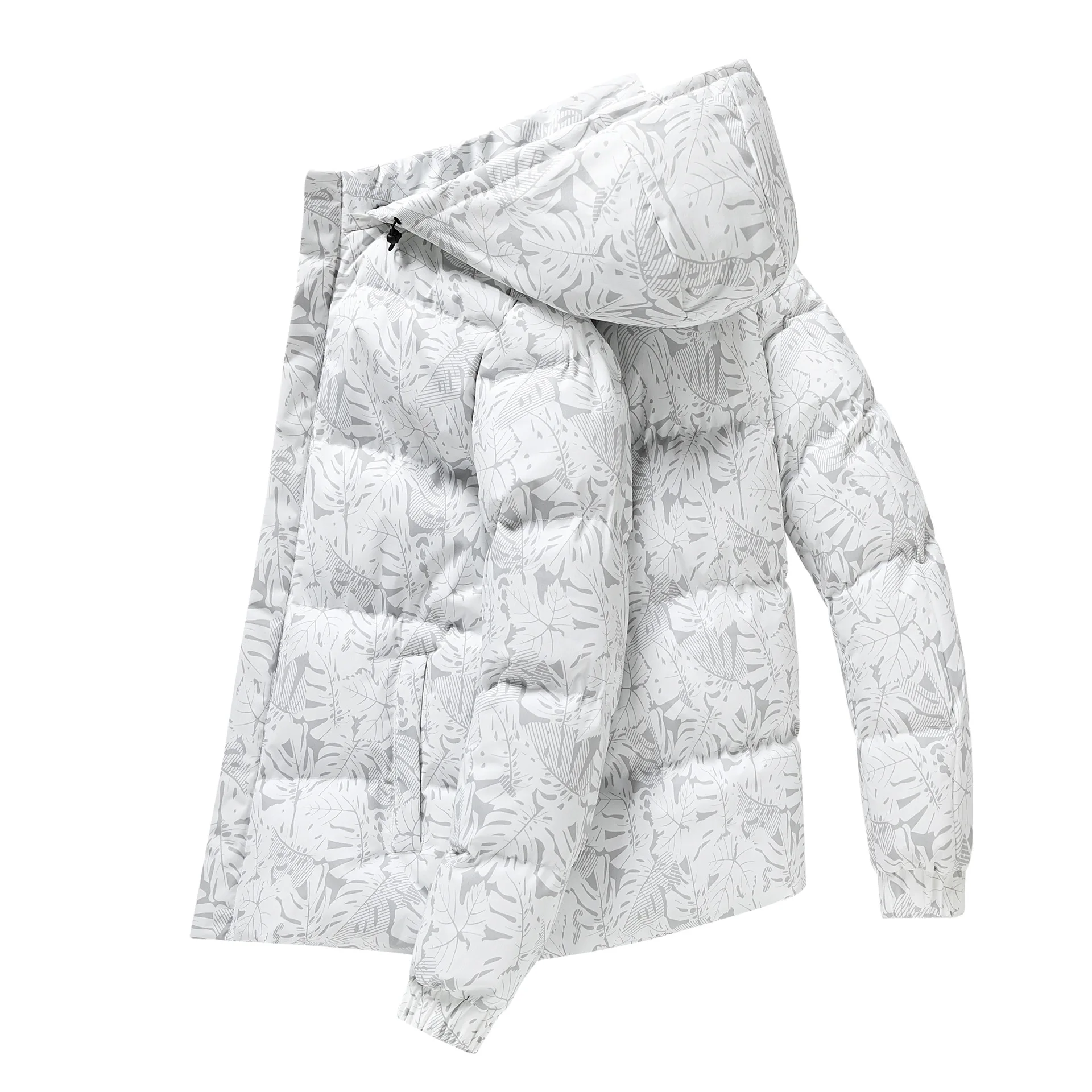 2022 Waterproof and Windproof Couple Hooded Jackets Mens Fashion Maple Leaf Print Thickened Warm Winter Jacket Men Clothing