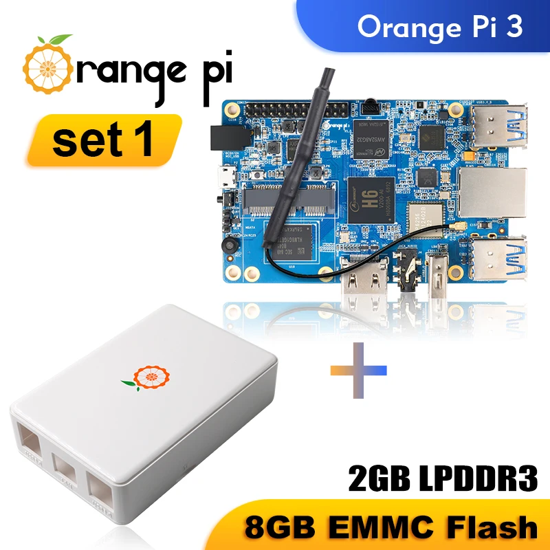 Одноплатный компьютер Orange Pi 3 с белым чехлом 2 Гб ОЗУ 8 ГБ EMMC Allwinner H6 Wi-Fi BT5.0
