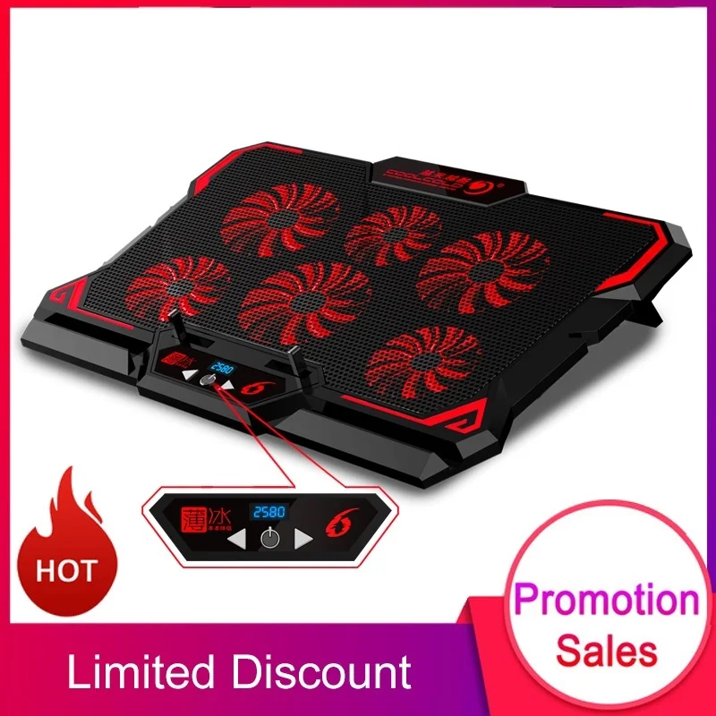 

17inch Gaming Laptop Cooler Six Fan Led Screen Two USB Port 2600RPM Laptop Cooling Pad Notebook Stand For Laptop
