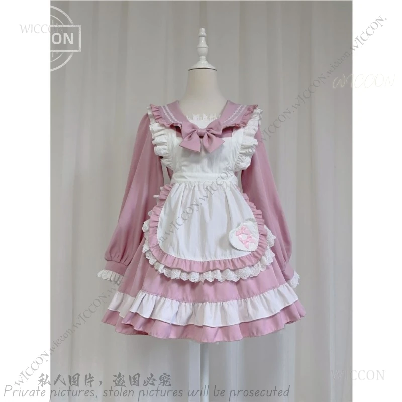 Японский милый костюм моряка фартук горничной темно-синий воротник длинный