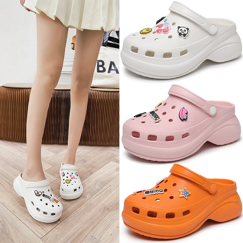 

2022 Fashion Women Sandals Summer Clogs Ladies Platform Sandals Croc Garden Wedges Thick Slippers Slip on for Girl Beach Shoes