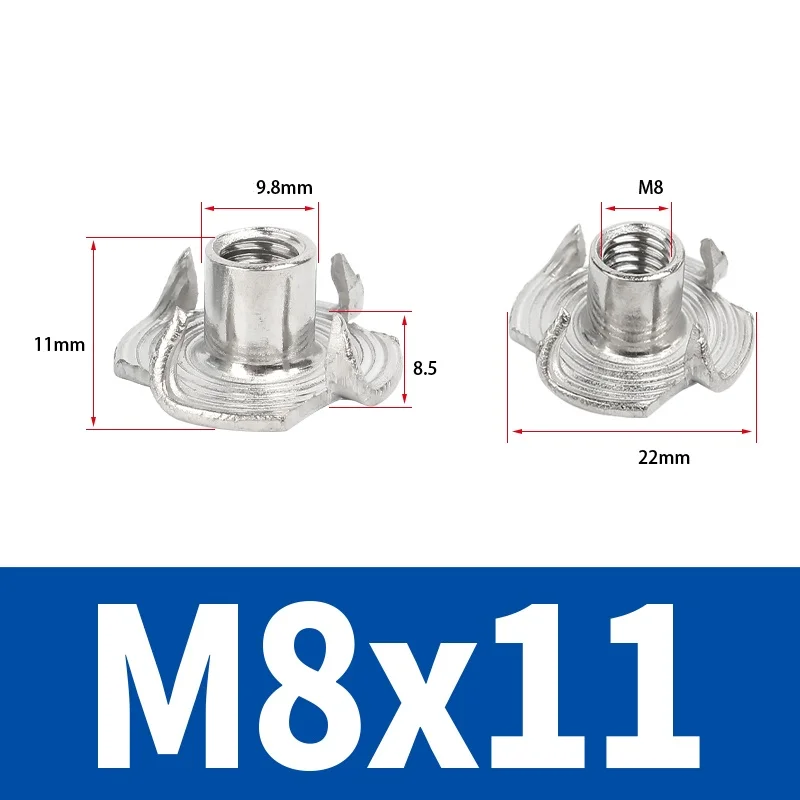 M4 M5 M6 M8 M10 Нержавеющая сталь 304, гайка с четырьмя когтями, Т-образная гайка динамика, глухая вставка с зубцами, тройник, гайка, мебельная фурнитура
