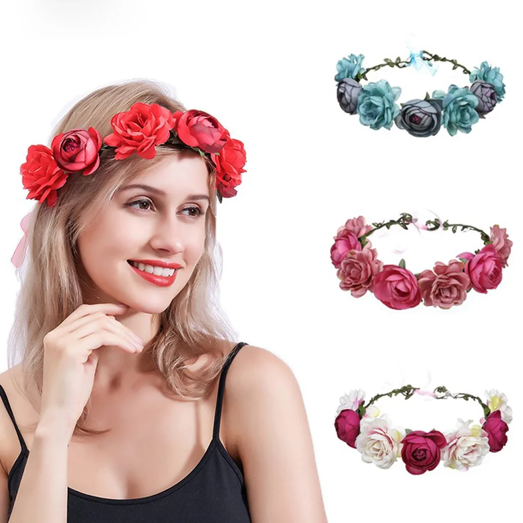 

flower Headwear Women Flower Headband Wreath Crown Floral Wedding girl Garland Wedding Hairband Hair Scrunchie Decorate