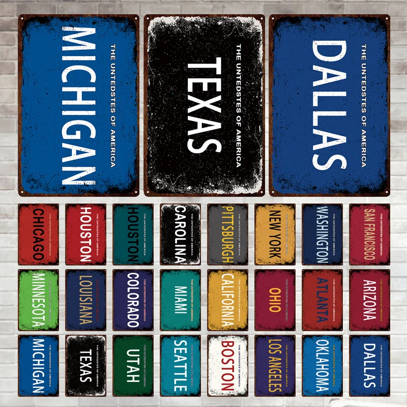 

Nation Name Metal Sign Licenses Vintage Metal Plaque Decorative Plate for Man Cave Club Bar Pub Garage Kitchen Wall Decoration