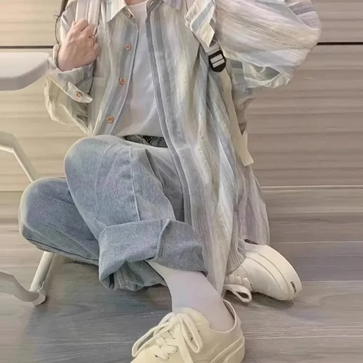 Высококачественная полосатая рубашка в корейском стиле солнцезащитный крем