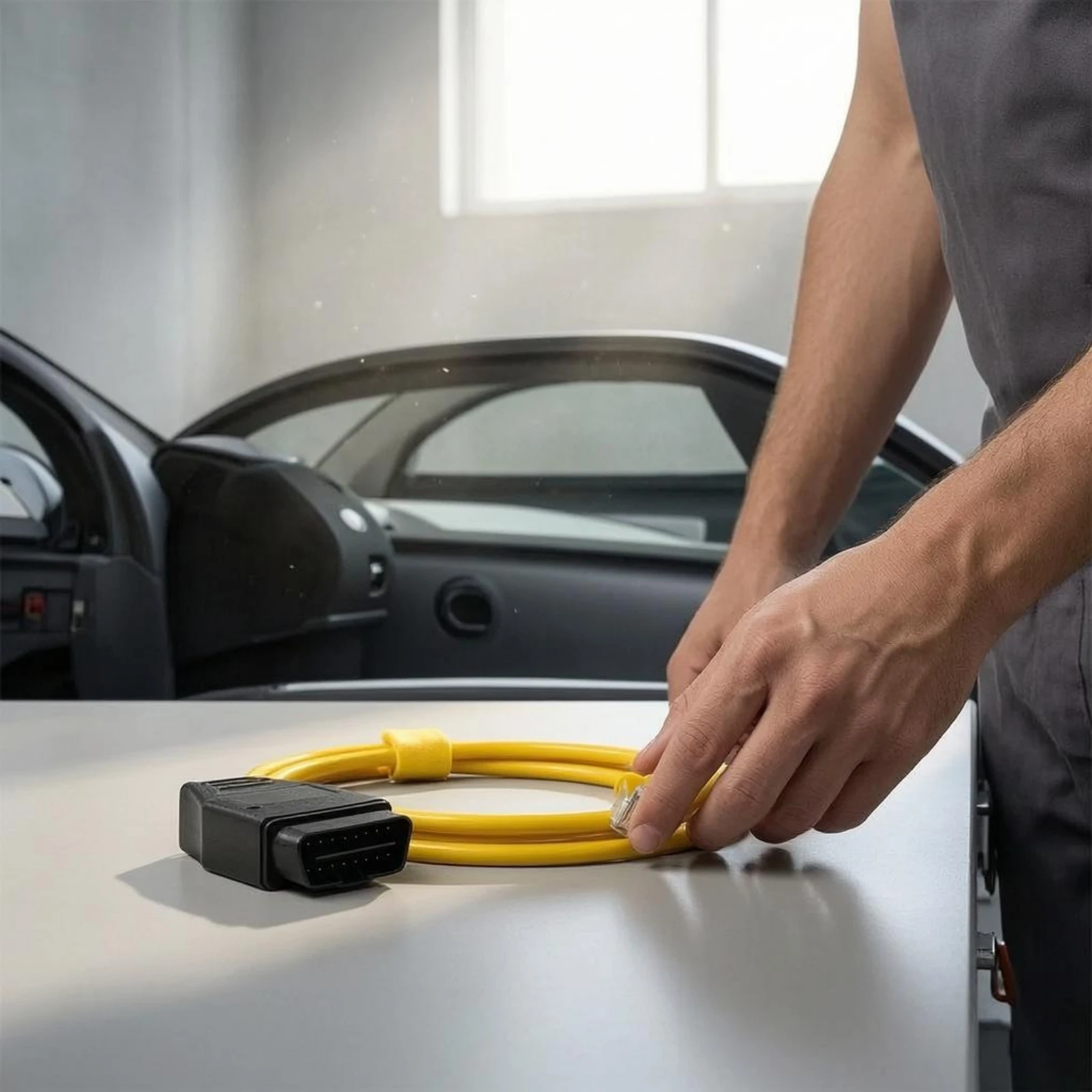 Фото Кабель Ethernet-OBD для немецких автомобилей, кабель для конфигурации и кодирования немецких автомобилей, адаптер OBD Ethernet, желтый №3