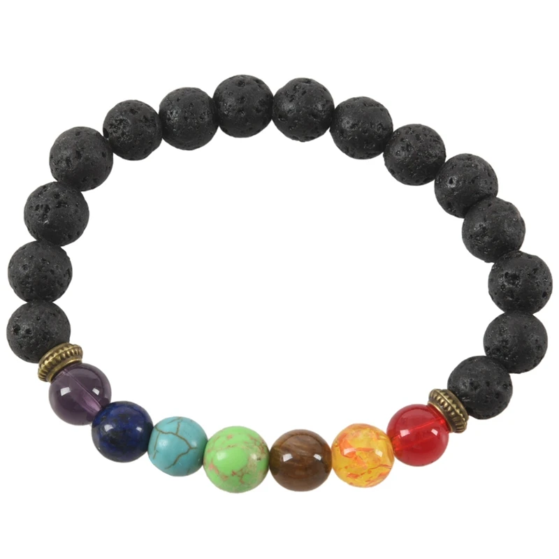 

7 Chakra Healing Bracelet Black Lava Beads Reiki Buddha Prayer Stone Men's And Women's Charm Bracelet