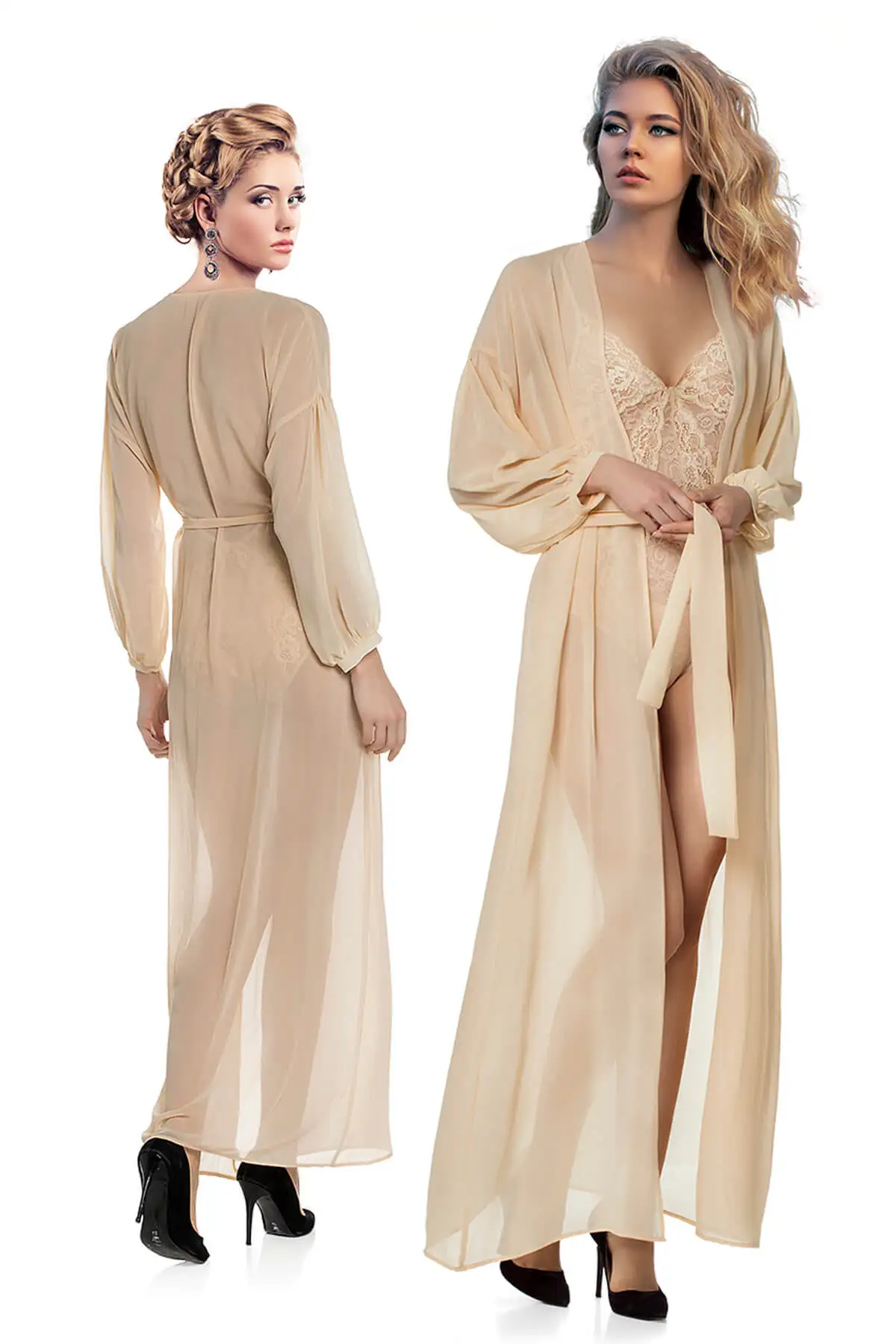 

Dressing Gown Gown Belted Long Chiffon Fashion Robe Bathrobe Sexy Peignoir Kimono Bride Sleepwear Night Gown Gown