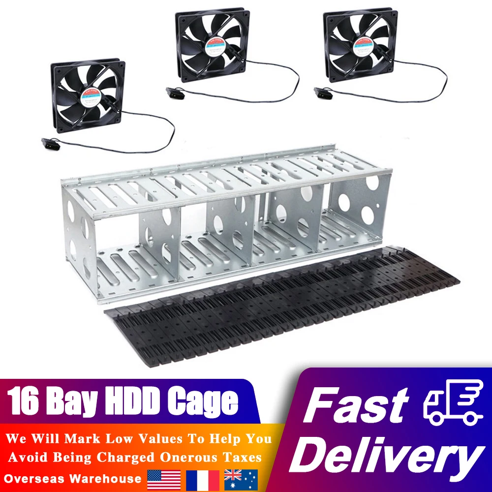 

16 Bay Hard Drive Cage 3.5 Inch Rustproof Hard Drive Tray Rack PC Classic Iron HDD Stacking Bracket for 12cm Fans For Mining