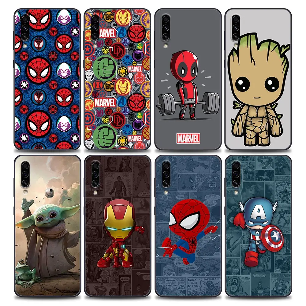 Phone Case For Samsung Galaxy A30s A10e A40 A50 A60 A70 A80 A7 A9 2018 Coque Fundas Cover Cartoon Marvel Logo Spiderman Deadpool