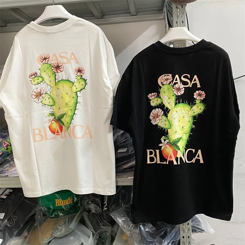 

2023 летние футболки с принтом кактуса Касабланки для мужчин и женщин, теннисная Клубная футболка Casa Blanca, лучшее качество, футболка, футболки с графическим принтом