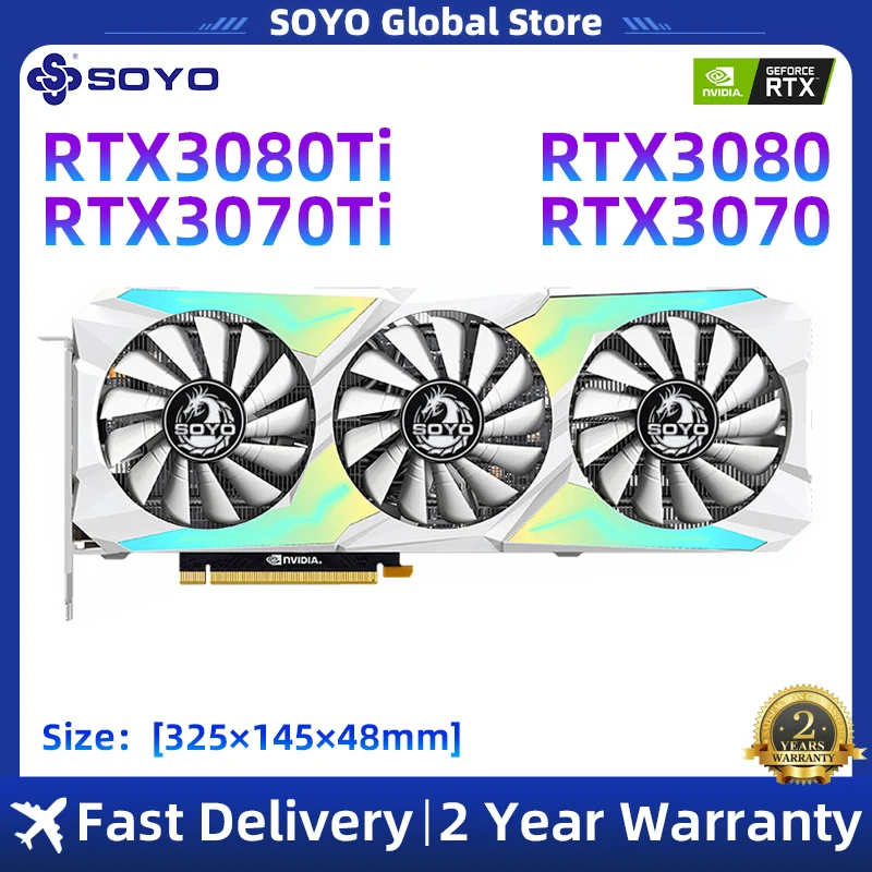 

Видеокарта SOYO GeForce RTX3070 3070Ti RTX3080Ti GDDR6X 256Bit 12Pin NVIDIA игровая видеокарта компьютер PCI Express X16 4,0