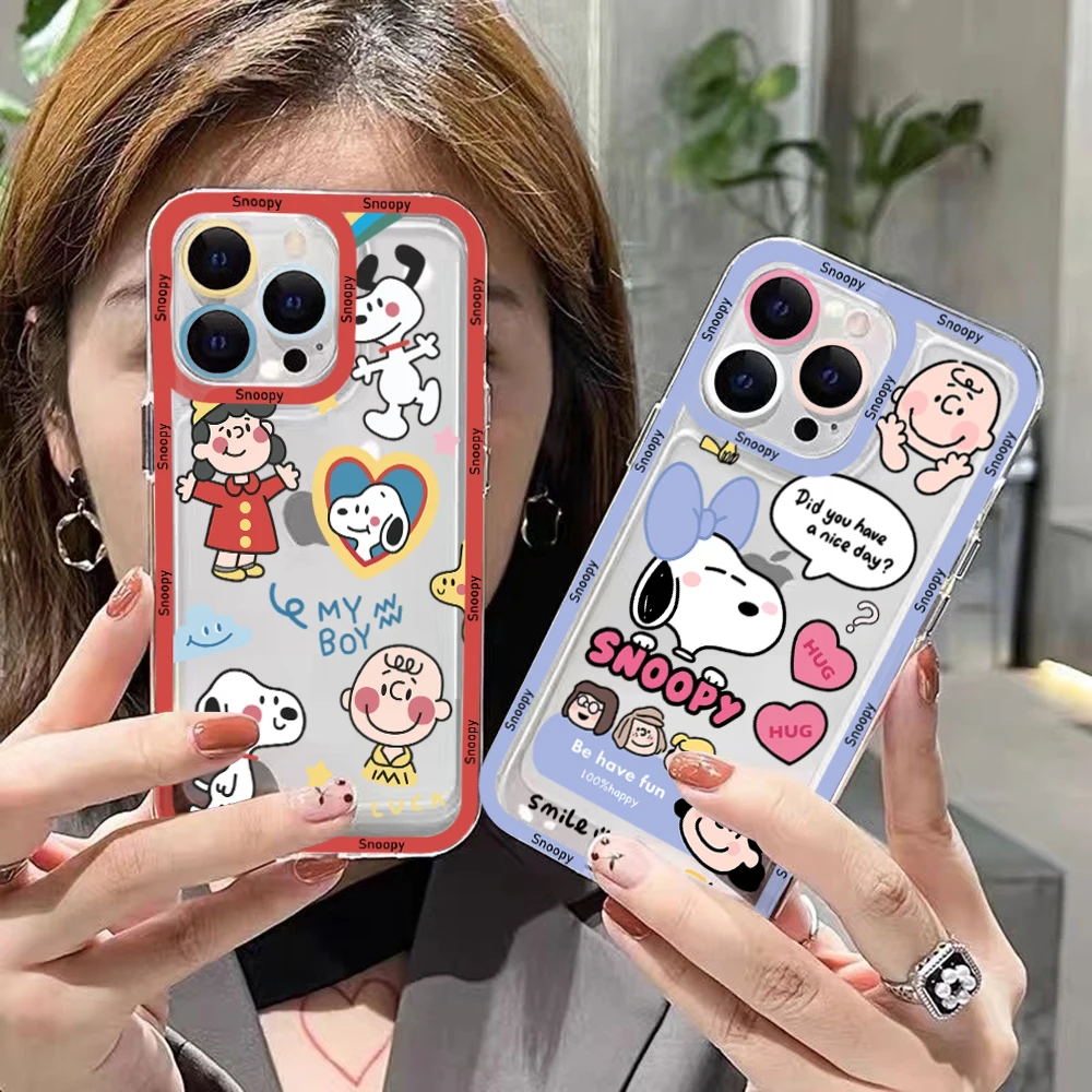 

Cartoon Snoopys Charlie Browns Phone Case For iPhone 14 13 12 Mini 11 Pro Max X XR XS 7 8 Plus Soft Silicone Transparent Cover
