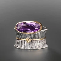 luxury purple stone cocktail party ring for women fashion two tone with wave side champagne glass female jewelry