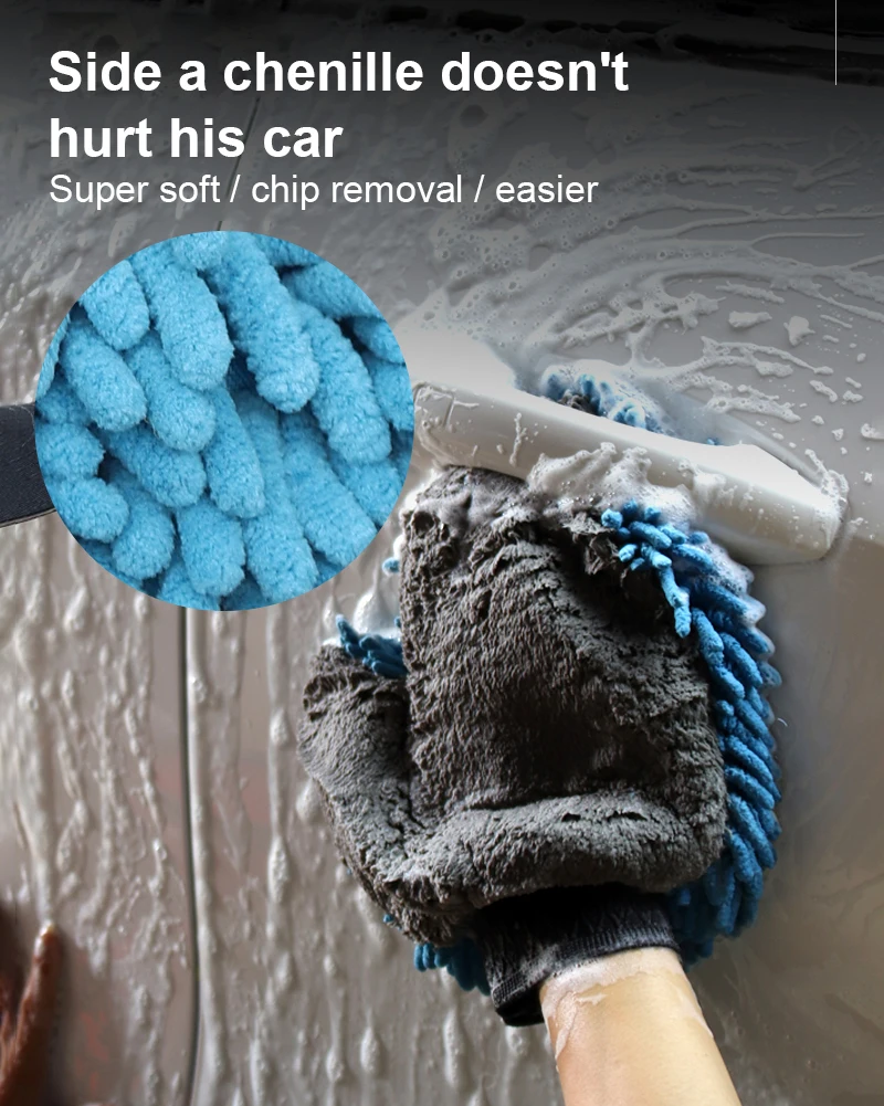

1 шт., моющиеся двусторонние перчатки из микрофибры для мытья автомобиля