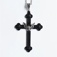 goth black cross filigree bat pendant chain necklace for women man gift faith religious jewelry accessories