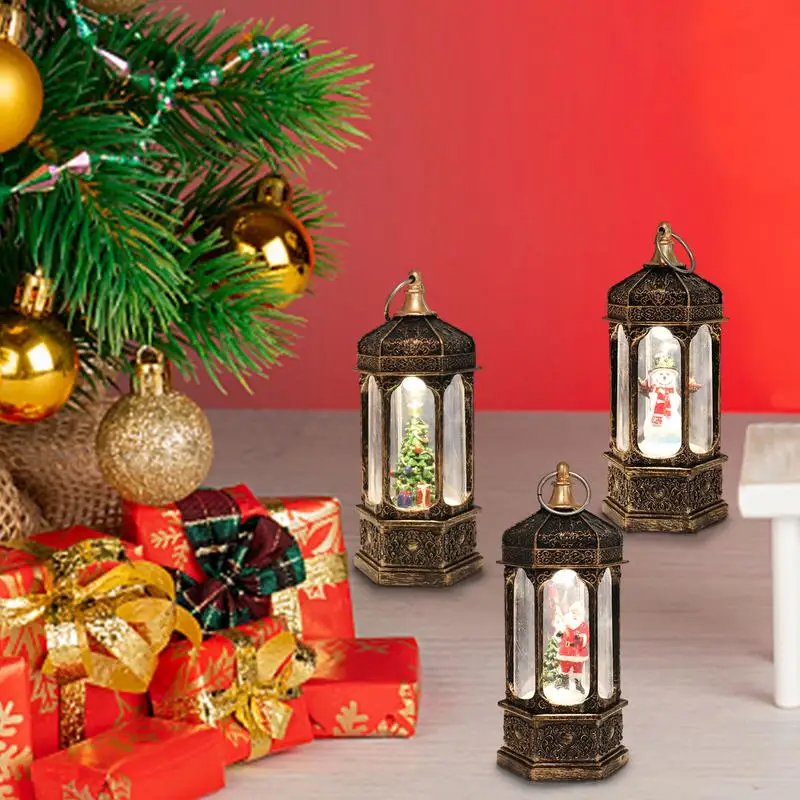 

Christmas Flameless Candles With Lights Glittering Cartoon Pattern Flameless Candle Lantern Christmas Tree Decoration LED