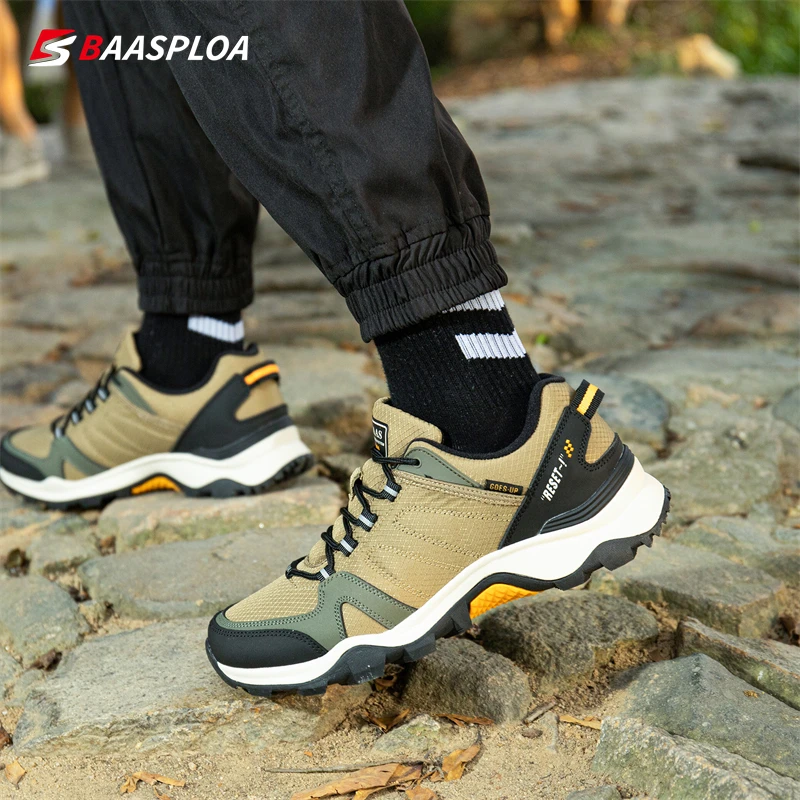 Baasploa 2022 Men's Waterproof Leather Hiking Shoes Non-slip Wear-resistant Outdoor Travel Walking Shoes Fashion Climbing Shoes