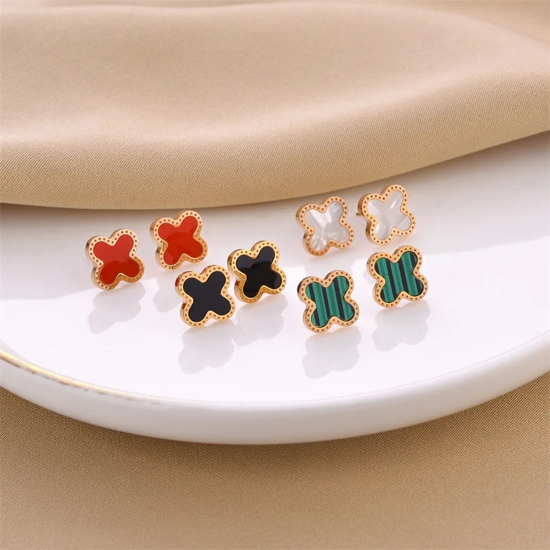 

Stainless Steel Shell Geometric Clover Earrings Stud for Women Girls Colorful Earrings Stud Piercing Jewelry Gift Party Wedding