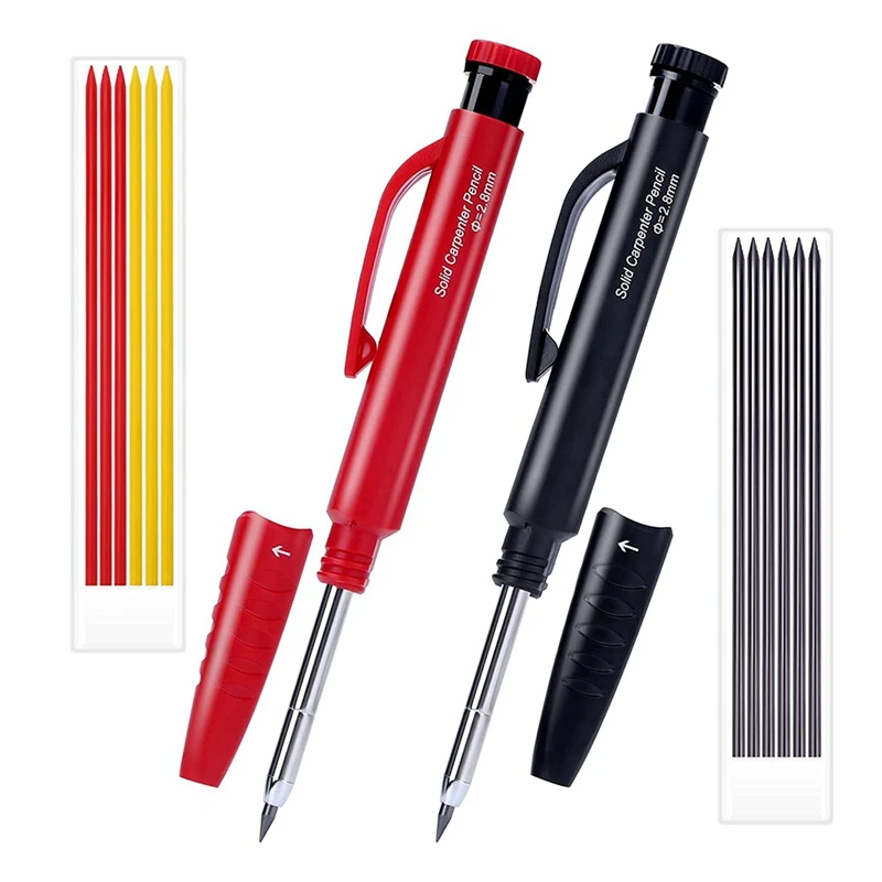 

Карандаш для деревообработки с 14 насадками, эргономичный дизайн, с глубоким отверстием, для архитекторов, строительных работ, столярных работ, маркировка, 2 шт.